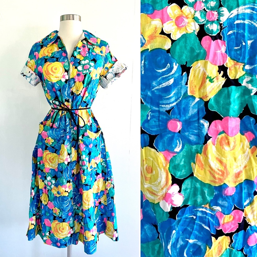 Vintage 60’s mod floral bright house dress